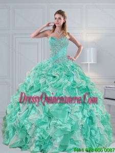 Apple Green Sweetheart 2015 Quinceanera Dresses with Ruffles and Beading