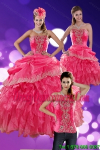 Detachable 2015 Hot Pink Quince Dresses with Ruffles and Appliques