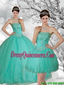 Detachable Apple Green Strapless Quince Dress with Appliques and Beading for 2015