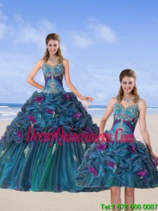 Detachable Multi Color 2015 Quinceanera Gown with Hand Made Flower and Pick Ups