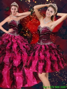 Detachable Multi Color Sweetheart Quince Dresses with Beading and Ruffles
