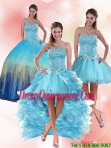 Most Popular Beaded Sweetheart Multi Color Quinceanera Dress with Ruffles