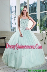 2015 Detachable Apple Green Strapless Sweet 15 Dresses with Beading