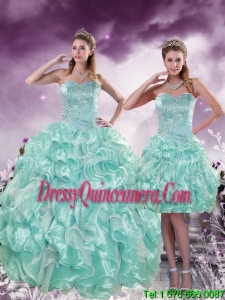 2015 Detachable Beading and Ruffles Aqual Blue Quince Dresses