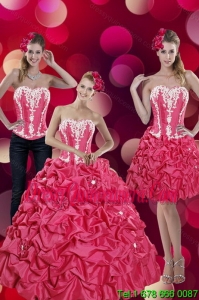 2015 Detachable Pick Ups and Appliques Hot Pink Quinceanera Dresses