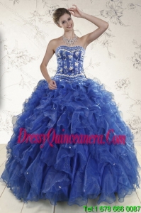 2015 Detachable Royal Blue Quince Dresses with Beading and Ruffles
