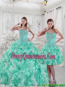2015 Detachable Sweetheart Quinceanera Dresses in Apple Green with Ruffles and Beading