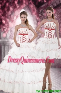 2015 Detachable White Quince Dresses with Appliques and Ruffled Layers