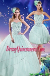 Detachable 2015 Apple Green Strapless Quinceanera Dresses with Beading