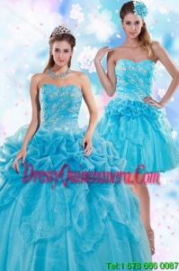 Detachable Appliques and Pick Ups Teal Quinceanera Dresses for 2015