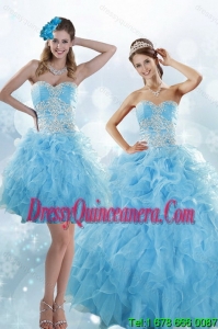 Detachable Appliques and Ruffles Baby Blue Sweet 15 Dresses