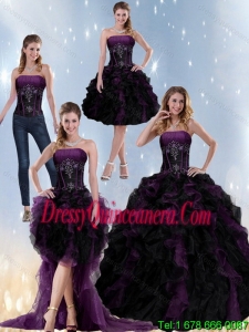 Detachable Multi Color Strapless Quinceanera Dresses with Beading and Ruffles