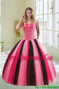 Detachable Multi Color Sweetheart Beading Quince Dress for 2015