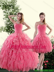 Detachable Strapless Paillette Quince Dresses in Rose Pink for 2015