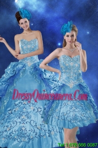 Detachable Teal 2015 Quince Dresses with Embroidery and Pick Ups