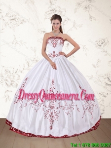 2015 Exclusive Strapless Floor Length Quinceanera Dress in White and Red
