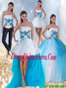 2015 Exclusive Strapless Multi Color Quinceanera Dress with Appliques and Beading