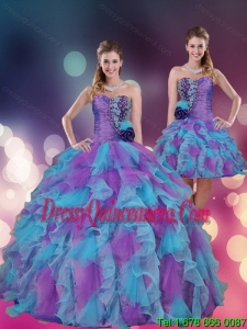 2015 Exclusive Strapless Multi Color Quinceanera Dress with Beading and Ruffles