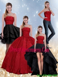 Exclusive Beaded Strapless Ball Gown 2015 Quinceanera Dress in Red and Black