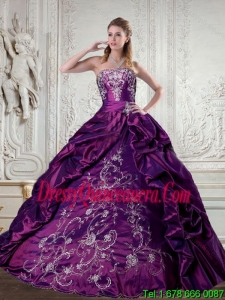 Exclusive Floor Length Strapless Embroidery and Pick Up QuinceaneraGown for 2015