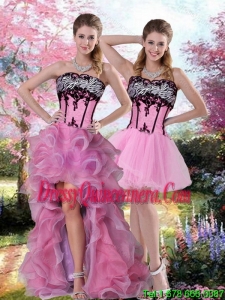 Exclusive High Low Zebra Printed Prom Dress with Pick Ups and Appliques