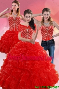 Exclusive Red Quince Dresses With Beading and Ruffles for 2015
