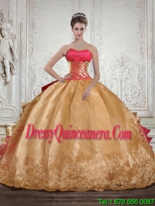 Exclusive Strapless Multi Color Quinceanera Dress with Beading and Embroidery