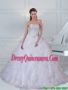 Exclusive Sweetheart White Quinceanera Dress with Ruffles and Beading