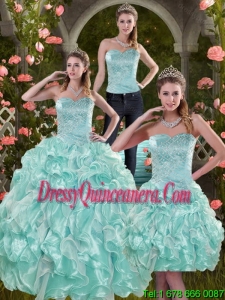 2015 Exclusive Aqual Blue Quinceanera Dresses with Beading and Ruffles