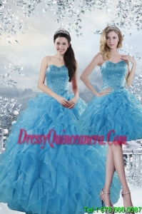 2015 Exclusive Baby Blue Dresses for Quince with Beading and Ruffles