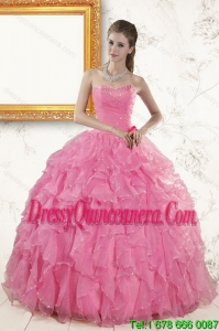 2015 Exclusive Baby Pink Beading and Ruffles Quinceanera Dresses