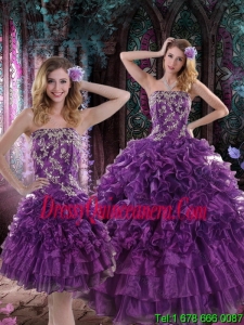 2015 Exclusive Purple Dresses for Quince with Appliques and Ruffles
