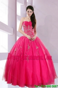 2015 Exclusive Strapless Hot Pink Quince Dresses with Appliques