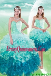 2015 Exclusive Sweetheart Multi Color Quince Dresses with Beading and Ruffles