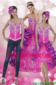 Exclusive Pick Ups and Embroidery Multi Color 2015 Quinceanera Dresses with Sweep Train