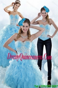 Exclusive Sturning Baby Blue Sweetheart 2015 Sweet 15 Dresses with Embroidery and Ruffles