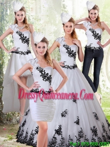 Exclusive White and Black Sweetheart 2015 Quinceanera Dress with Black Embroidery