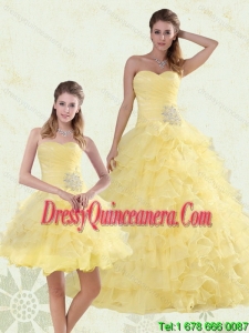 Luxurious Beaded and Ruffled Sweetheart Quinceanera Dress in Yellow