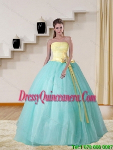 Luxurious Strapless Multi Color 2015 Quinceanera Gown with Bowknot