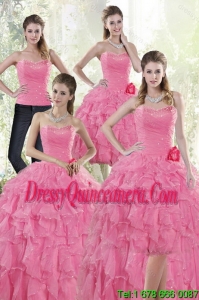 2015 Luxurious Baby Pink Quince Dresses with Beading and Ruffles