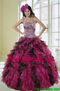 2015 Luxurious Ball Gown Dress for Quinceanera with Leopard Print