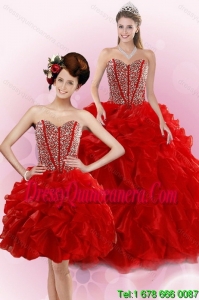 2015 Luxurious Red Quince Dresses with Beading and Ruffles