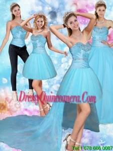2015 Luxurious Sweetheart Baby Blue Quinceanera Dress with Beading