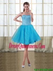 Luxurious Baby Blue Strapless 2015 Quinceanera Dress with Beading