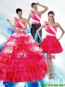 Luxurious One Shoulder Ruffled Layers and Beading Multi Color Quinceanera Dresses for 2015