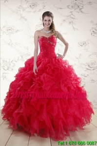Luxurious Red 2015 Quince Dresses with Ruffles and Beading