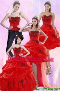 Luxurious Red Quinceanera Dresses with Appliques and Pick Ups for 2015