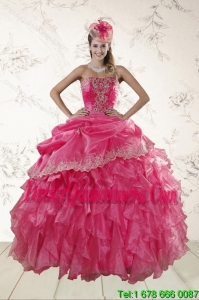 Luxurious Ruffles and Appliques Quince Dresses in Hot Pink