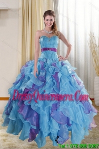 The Luxurious Multi Color 2015 Quinceanera Dresses with Ruffles and Beading
