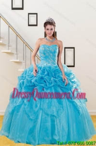 2015 Luxurious Teal Quince Gown with Embroidery and Pick Ups